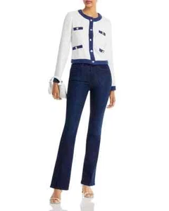 Aqua Tweed Lined Cropped Jacket Women's Size XS White and Navy NWT (50) - Picture 1 of 11