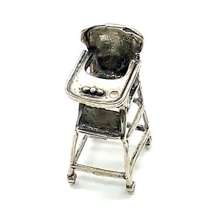 Vtg Silver Sign 800 Carved Baby High Chair with Wheels Miniature Figure Display - Picture 1 of 7