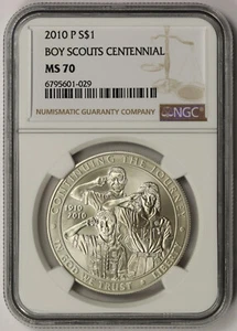 2010-P Boy Scouts of America Silver Modern Commemorative Dollar $1 MS 70 NGC - Picture 1 of 4