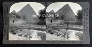 GREAT PYRAMID OF GIZA Antique REAL PHOTO Stereoview Card KAFR EL HARAM / EGYPT - Picture 1 of 2