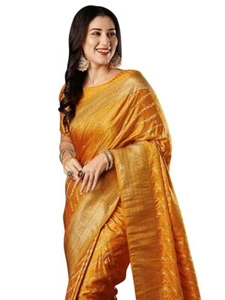 AKHILAM Satin Silk Ethnic Motif Woven Design Saree With Unstitched Blouse - Picture 1 of 41