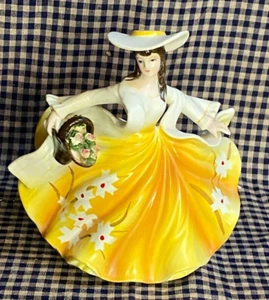 Lefton China Southern Belle Planter  Yellow Flowered Gown Very Nice  #3000 - Picture 1 of 12