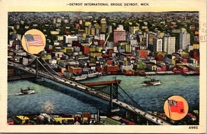 Detroit International Bridge Detroit Michigan Linen Postcard - Picture 1 of 2