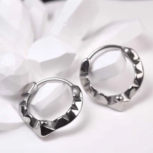 Silver stud stainless steel earrings round circle huggies unisex - Picture 1 of 5
