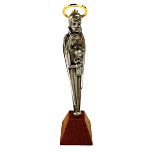 Vtg Pewter Mary Joseph Baby Jesus Religious 4" Statue Wood Mid Century Italy - Picture 1 of 5
