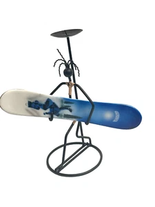 Arte de metal surfista con tabla candelabro de luz de té decoración de playa surf 1 pie de alto - Imagen 1 de 14