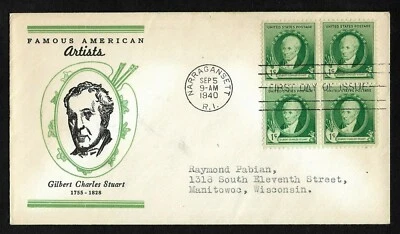 #884 1c Famous Americans - Artists - Gilbert Charles Stuart - Linprint FDCB4  - Image 1 of 2