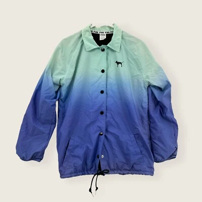 Pink Victorias Secret Jacket Womens Small Windbreaker Snap Ombré Green Blue - Image 1 of 4