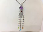 18KT.stampw/Gold(Chandelier)Neckace with Natural Diamonds &Amethysts 16" double.