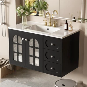 36" Black Floating Bathroom Vanity w/Ceramic Sink,Wall Mounted Bathroom Cabinet - Picture 1 of 19