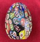 Vintage Murano Art Glass Millefiori Egg Shaped Paperweight 3" Tall