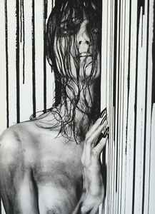 B&W Nude Model Fashion Photo Wet Hair Paint Drips - 2 Page - Magazine PRINT AD - Picture 1 of 2