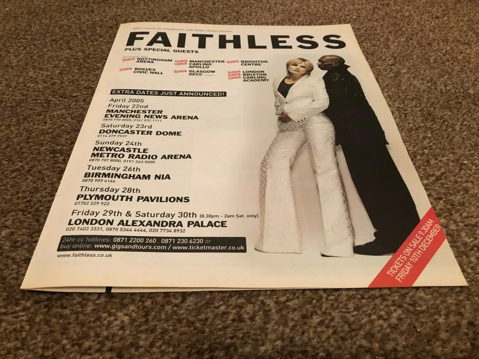 NMEM29 CONCERT TOUR DATES ADVERT 11X9 FAITHLESS - Image 1 of 1