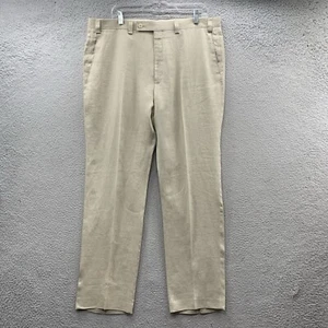 Calvin Klein Pants 100% Linen Mens Size W38x L32 Beige Flat Front Chino Trousers - Picture 1 of 12