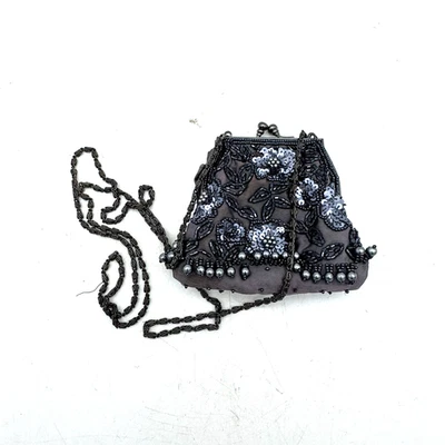 Valerie Stevens бисером вечер сумка черный блестки цветочный сумочки с цепочкой ремень - Изображение 1 из 4