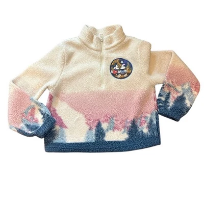 Pulôver de lã Disney Mickey & Minnie Mouse meninas pequeno (6/7) 1/2 zíper em excelente estado usado - Imagem 1 de 4