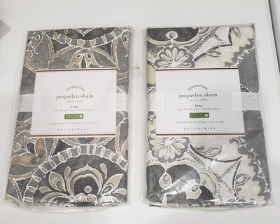 BRAND NEW Set of 2 POTTERY BARN Foundations JACQUELYN MEDALLION King Sham ~ Gray - Image 1 of 2