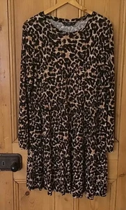 F&F Long Sleeve Animal leopard Print Stretch fabric short Dress Size 20 frill - Picture 1 of 5