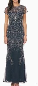 JS Collections Gown Dress Colors Navy Silver Mesh Size 10 - Picture 1 of 4