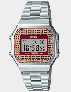 Casio Vintage Digital Stainless Steel Houndstooth Watch NEW A168WEF-5AVT - Picture 1 of 3