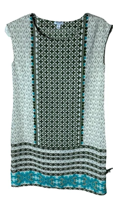 Vestido mini sin mangas estampado mixto azul marino antiguo para mujer S verde marfil Foto 1 de 4