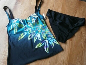 NATURANA TANKINI TROPICAL FLORAL PRINT TOP SIZE 10 B CUP, BLACK BOTTOMS 10 NWT - Picture 1 of 6