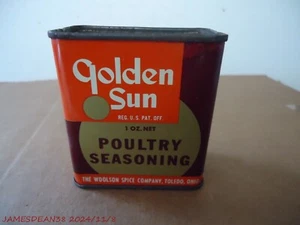 Golden Sun POULTRY SEASONING Tin Vintage Woolson Spice Toledo OHIO CAN 1 OZ - Picture 1 of 4