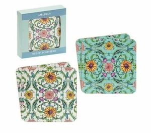 Set of 4 Gift Boxed Easy Wipe Clean Amadeus Floral Laminated Coasters - Picture 1 of 1