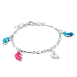 Childrens 925 Sterling Silver Dolphin Charm Bracelet Enamel Kids Child Bracelets - Picture 1 of 2