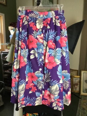 "Falda de hibisco vintage años 60 100"" algodón frontal abotonada sin daños XS talla 4" Foto 1 de 4