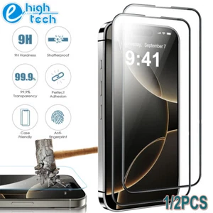1/2Pack Screen Protector Tempered Glass Full Coverage For iPhone 16 Pro Max Plus - Picture 1 of 11