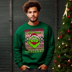 Have a wicked and wicked Grinchmas!! Grinch Xmas Sweatshirt Unisex DTG S-5XL - Picture 1 of 9