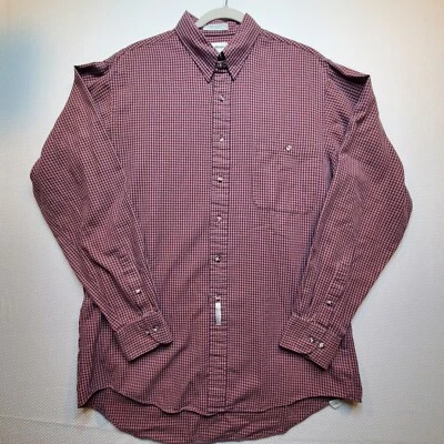 John Weitz 男式长袖纽扣衬衫特大号红色棕褐色格子 100% 棉 — 第 1/4 张图片