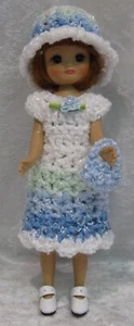 Hecho a medida TINY BETSY McCALL Hecho a mano Crochet Ropa #01 Vestido Sombrero y Monedero Conjunto - Imagen 1 de 3