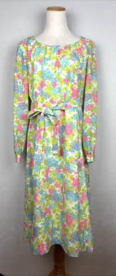 Vestido Posh Jay Anderson Vintage Feminino 16 Midi Retrô Colorido Floral Cinto Gravata - Imagem 1 de 4