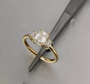 1.70 Ct IGI GIA Lab Grown Diamond Engagement Ring 14K Yellow Gold Emerald Cut - Picture 1 of 8