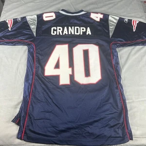 Reebok Pullover Jersey Mens L Blue New England Patriots NFL Grandpa 40 V-Neck - Picture 1 of 7