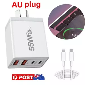 55W 4 Port USB-C PD Fast Charging Wall USB C Charger Power Adapter Type-C Brick - Picture 1 of 21