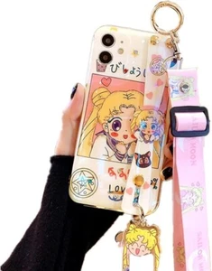Sailor Moon iPhone 12 Case Kawaii Cute Japanese Anime Cover w/ Wrist & Necklace - Photo 1 sur 9