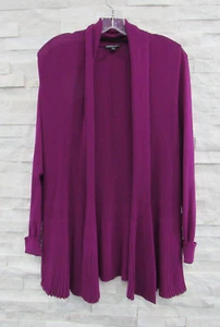 Lafayette 148 Fuchsia Viscose Nylon Stretch Ribbed Knit Open Flared Cardigan M - Picture 1 of 6