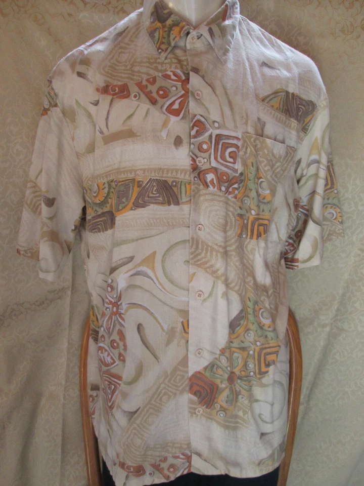 Da Vinci Mens Hawaiian Shirt XL Cotton Beige - Image 1 of 1