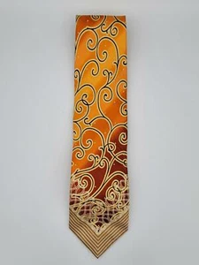 Enzo Brunatti Men's Orange/Gold Geometric Pattern Silk Tie - NWOT - Picture 1 of 5