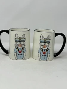 set of 2 New Bulldog I Woof Music frenchie coffee mugs signature housewares Tea - Picture 1 of 9