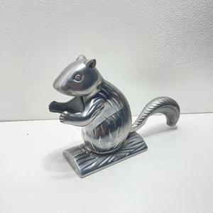 Vintage Metal Squirrel Nut Cracker Mechanical On A Log Cast Aluminum - Picture 1 of 7