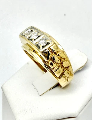 Anillo pepita de oro amarillo de 14 k con diamantes naturales de 0,50 para hombre con tarjeta de evaluación talla 10 Foto 1 de 4