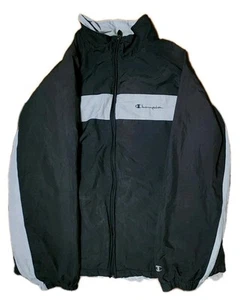 🔥 Vintage 90s Champion Windbreaker Track Jacket Adult XL Black Gray Full Zip - Picture 1 of 4