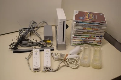 Nintendo Wii Console (RVL-001) w/15 Games, Cables, 2 Controllers  & Nunchuks - Image 1 of 4