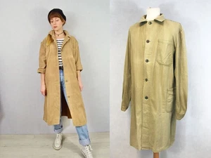 Vintage Faded European Duster Jacket Workwear 60s Herringbone Coat - L XL - Picture 1 of 6