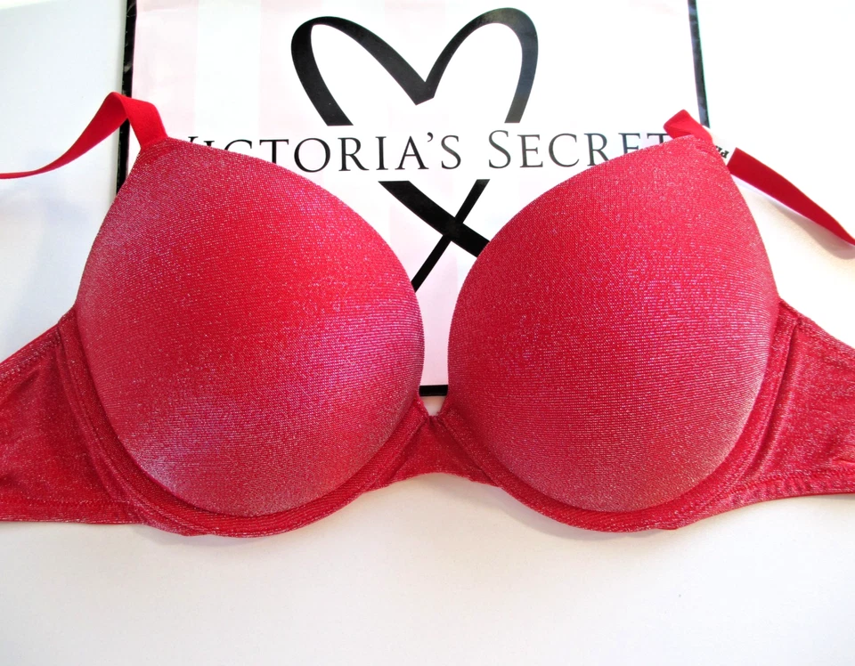Sujetador Super Push-Up VICTORIA'S SECRET ROSA VS Rojo Lurex Brillo 38B 38D 40B 40D Nuevo con Etiquetas Foto 1 de 4