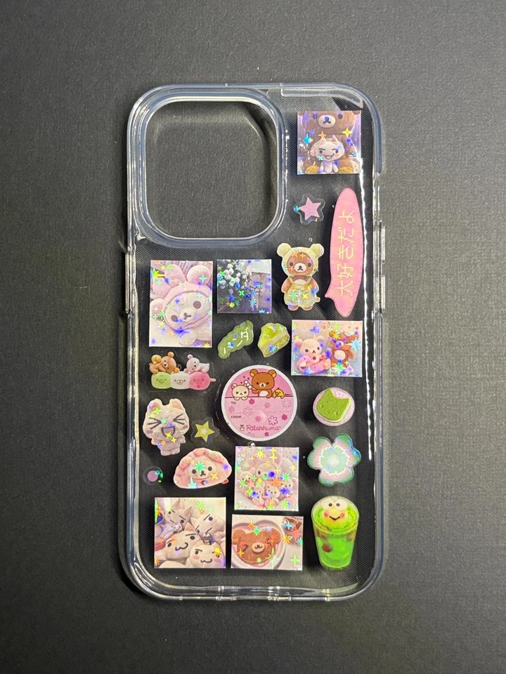 Rilakkuma and Korilakkuma iPhone 15 Pro Decoden phone case, Pink & Green, Kawaii - Image 1 of 1